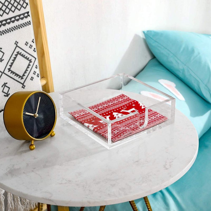 IEEK Acrylic Luncheon Napkin Holder,Decorative Napkin Tray for Dining Table and Kitchen,Clear Flat Napkin Holders Tissue Dispenser,7.1 x 7.1 x 2.6 inches - Image 2
